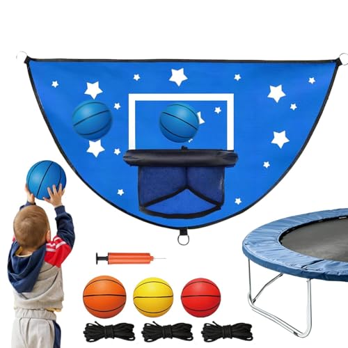 Trampoline Basketball Hoop - Easy Install Bouncing Goal, Kids Jump Game with Soft Ball, Outdoor Play Equipment, Backyard Activit