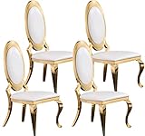 Goderfuu Dining Chairs Set of 4 - White Leather Upholstered Dining Chairs with Gold Stainless Steel