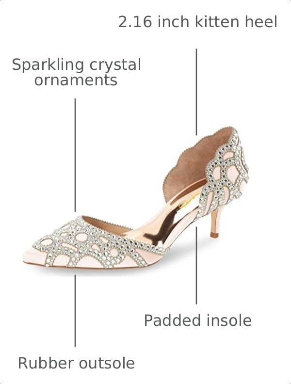 Image of XYD Women's Pumps, Elegant Pointed Toe, D'Orsay Kitten Low Heels, Rhinestone Studs, Slip-On Satin Shoes for Wedding