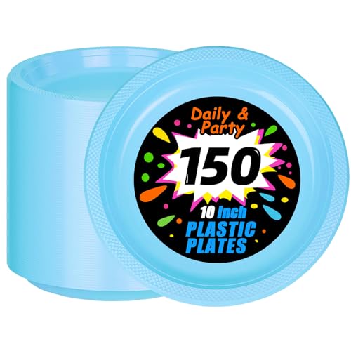 WELLIFE 150 Pcs 10 Inch Light Blue Plastic Plates