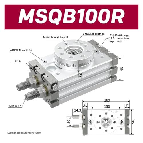 Vérin pneumatique rotatif MSQB100R à angle réglable de 0 à 190° robuste