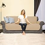 SUBRTEX Sofa Slipcover Reversible Sofa Cover Quilted Couch Cover Furniture Protector with Elastic Straps in Living Room Washable Slip Cover for Pets Kids Dogs (Loveseat, Sand) - Image 3