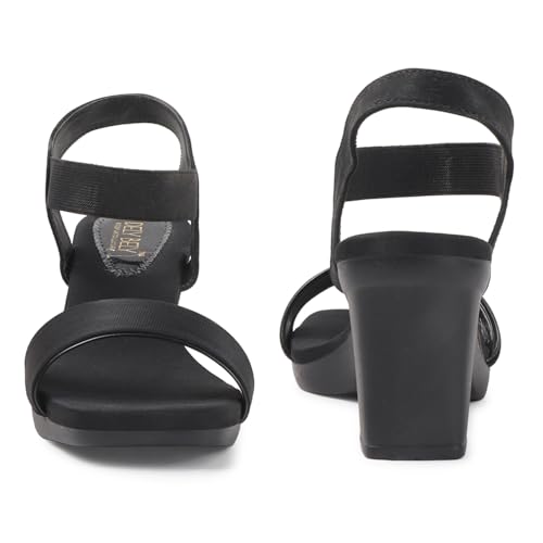 Image of Women's Stylish Black Block Heel Sandals - Comfortable Heels with Ankle Strap - Party, Office & Casual Footwear