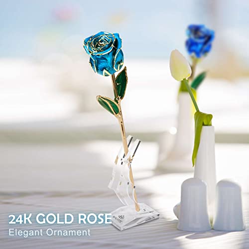 24K Gold Dipped Real Rose,Rose Flower Gifts For Women,Sister Birthday Gifts For Her,Anniversary Artificial Roses Flowers Gifts For Her,Gifts For Wife Ideas,Beauty And The Beast Gifts (Light Blue-B) #TOP5