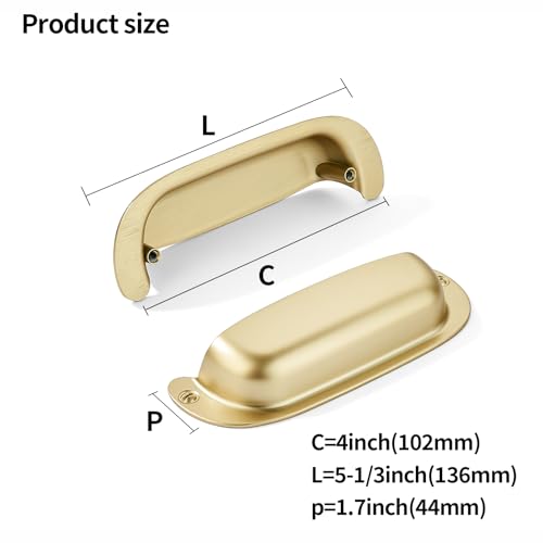 khtumeware 10 Pack 4"(102mm) Hole Center Retro Brushed Gold Drawer Pulls Satin Gold Cabinet Bin Cup Pulls Bathroom Hardware Cabinet Handles Drawer Handles Knobs by khtumeware - Used condition - Image 2