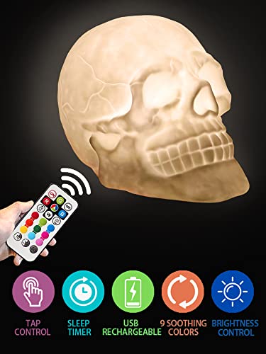 Wlhong Skull Lamp, 9-Color Breathing Mode Skull Light, Gothic Lamps, Gothic Decor, Goth Room Decor,Skeleton Lamp For Game Room Halloween Party Horror Decoration, Unique Skull Gift For Men And Boys #TOP2