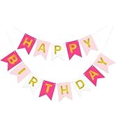 Pre-Strung Pink Happy Birthday Banner Sign, Pink Happy Birthday Party Decorations for Women Girls