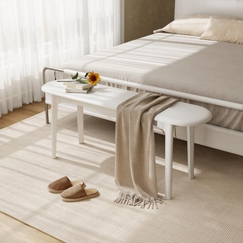 Image of DONGMUWUEJEE 39 inch Solid Wood Small Dining Bench, Entryway Bench, White
