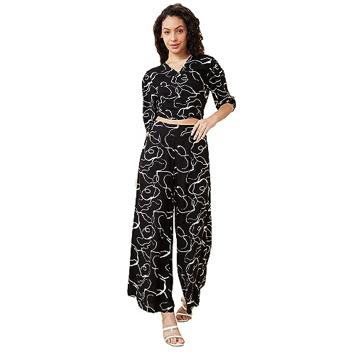 Image of Globus Women Lavender Printed Casual Co-Ord Set with Top and Palazzo-3638046001