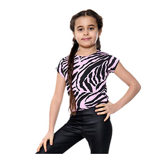 Camiseta elástica de verano con estampado de cebra para niñas - rosa - 9-10 años