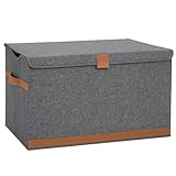 hausleben Faltbare Aufbewahrungsbox mit Deckel & Griff - Truhe aus Leinen - Verstärkt mit Holz - Sitzbank & Spielzeugkiste, für Wohnzimmer, Kinderzimmer, Schlafzimmer - 62x37,5x39 cm (Grau)