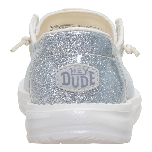 Image of HEYDUDE Girl's Youth Wendy Sparkle Surprise, Iridescent Size 5 | Slip On Shoe with Elastic Laces for Kids