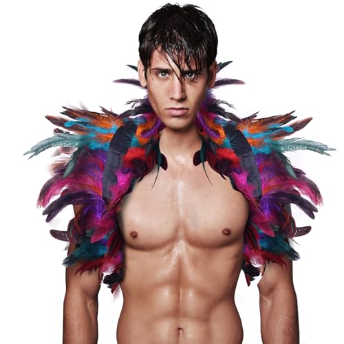 Darryy Federumhang, Feder Kostüm, Gothic Halloween Kostüm Accessoires, Feder Cape Bunt, Geeignet für Halloween, Karneval, Cosplay, Maskerade,...