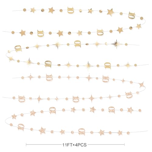 Image of Champagne Gold 10th Birthday Decorations Number 10 Circle Dot Star Garland Streamer Banner Backdrop for Girls Boys Double Digits Cheers to 10 Years Old Birthday Happy 10th Anniversary Party Supplies