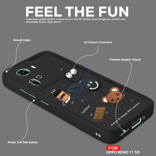 Image of AESTMO Back Case Cover for Oppo Reno 11 5G Cover | Cute Fun Cartoon 3D Ball | Coffee Silicone Case | Full Body Protection | Camera Protection Back Cover for Oppo Reno 11 5G (Black)