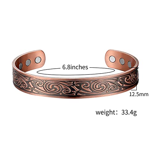 Mens Copper Bracelets Viking Pattern Pure Copper Magnetic Bracelet 6.7Inches With 6 Powerful Magnets Gift For Men On Anniversary, Birthday, Holiday #TOP1