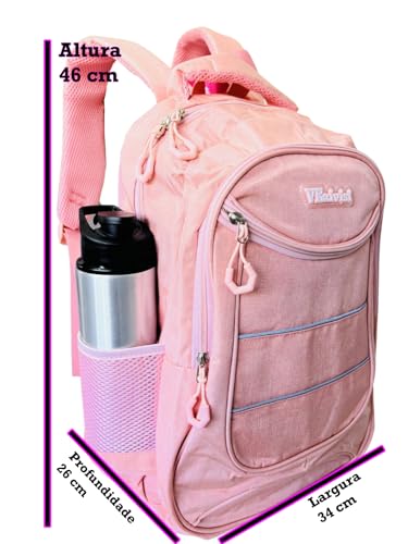 Mochila Reforçada Escolar Menina Colégio Espaçosa Rosa
