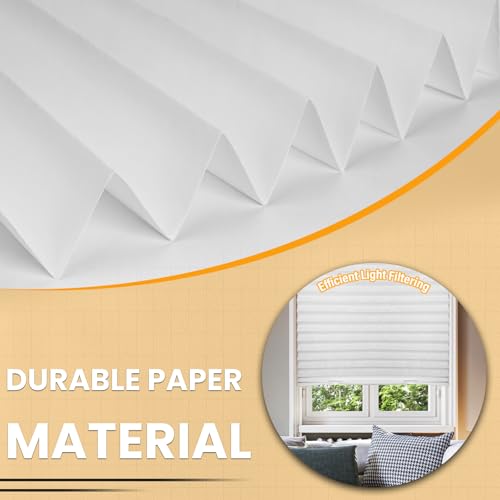 6 Packs Pleated Blackout Blinds, Temporary Blinds for Indoor Windows, Light Filtering Paper Shade, Easy to Cut and Install, 36" W x 72" L, White, Black Out Window Cover with 12 Clips