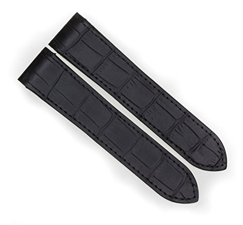 23mm Black Grain Leather Strap Watch Band Fits Cartier Santos 100 XL Non-Chronograph by Vintage G.
