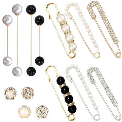 14 Pieces Brooch Safety Pins Pearl Brooch Button Pin Pant Waist Tightener Pins for Clothes Sweater Shawl Collar Dress Cardigan Shirt Jeans Accessories for Women Girls