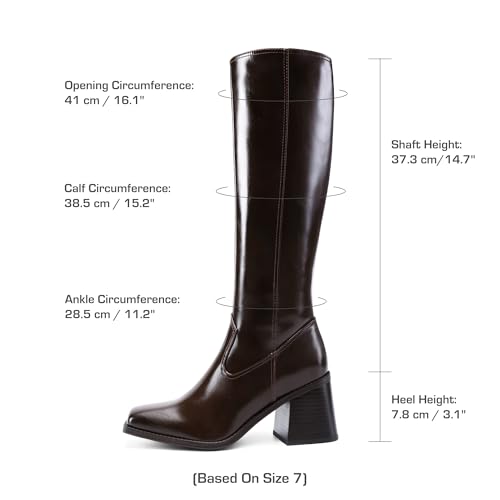 DREAM PAIRS DREAM PAIRS Women's Knee High Boots Chunky Heel Square Toe Tall Boot for Women with Side Zipper,Size 8.5,Dark Brown,DWUMKB2509