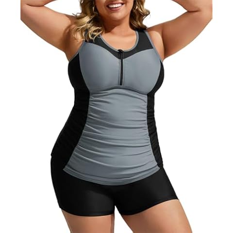 Women's Grey Slim Fit Tankini Set Cover