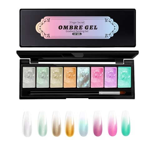 Finger Secret 8 Colors Ombre Gel Pat Nail Polish Set,Ombre Pigment for Nails,Gradient Painting Gel with 50Pcs Nail Sponges for 3D Gels Nail Art can be Painted in Salon or Home Use