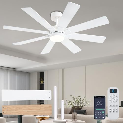 KNUN 48 Inch White Ceiling Fans with Lights and Remote/APP