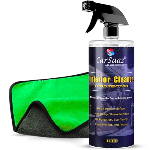 Image of CAR SAAZ Car Interior Cleaner & Protector 1 Ltr with Microfiber Cloth | Premium Cleaner For All Interior & Upholstery Surfaces | Car Interior, Fabric, Sofa, Carpet & Upholstery Cleaner (Pack of 2)