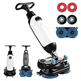 ZEEKYFOR Elektrische Scheuersaugmaschine - Gewerbliche Doppelbürsten-Scheuersaugmaschine für Holz-, Fliesen-, Terrazzo-, Marmor- und Zementböden, 43 cm Reinigungsbreite White