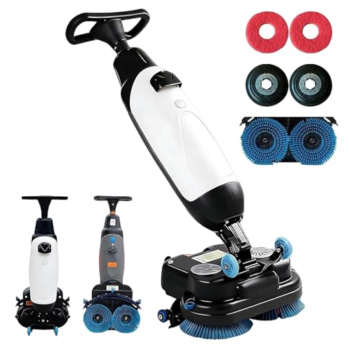 Fregadora Eléctrica Comercial para Suelos - Lavadora De Doble Cepillo Autopropulsada para Madera, Baldosas, Mármol, Terrazo Y Cemento - Ancho De Limpieza De 43 Cm, Eficiente,White