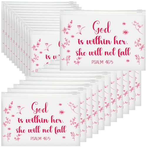 Kacctyen 150 Pack Woman of Faith EVA Bags Gift Bulk God Is Within Her She Will Not Fall Church Woman Party Favor Mom Group Mother's Day Christian Reusable Clear Pouches with Zipper Waterproof Bag