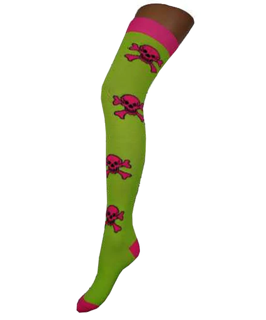 21Fashion Women's Neon Yellow Stripe Skull Printed Over The Knee Socks Neon Otk Halloween Socks