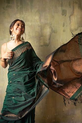 Image of SGF11 Women's Kanjivaram Soft Cotton Linen Silk Saree With Blouse Piece