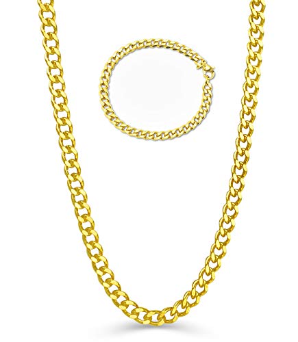 FREE BRACELET 5mm 7mm 8mm 10mm 12mm Gold plated Cuban Chain for men women free 5mm cuban bracelet (16, yellow-gold 3mm)