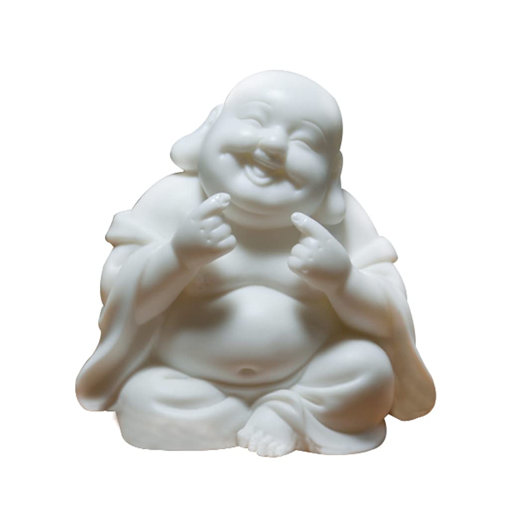 DFJLWKE Laughing Buddha Statue,Cute Maitreya Buddha Statue, Ceramic Fengshui Figurine Attract Wealth Lucky Ornament for Car,Home,Office,3.7Inch