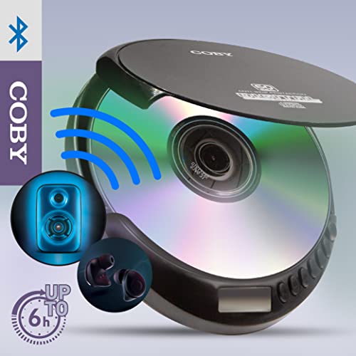 Coby Bluetooth Cd Player Portable, Fm, Aux, Mp3 Anti-Skip Compact Discman | Lightweight Portable Cd Player With Headphones | Hp Jack, Rech Batt, 6 Hours Play | Portable Cd Player For Car, Home, Travel #TOP6