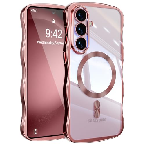 UEEBAI Coque Magnétique pour Samsung Galaxy S24 Plus 5G avec Recharge sans Fil, Wave Frame Étui en Silicone Liquide, Housse de Protection Antichoc Bumper...