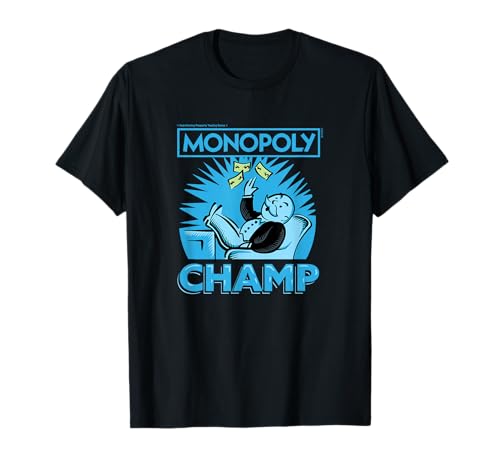 Image of Hasbro Monopoly Champ Money Toss T-Shirt - Men's Adult Unisex Black Short Sleeve Cotton Polyester Blend Casual T-Shirt - S
