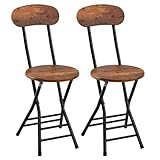 VECELO 折りたたみイス 背もたれ [2脚セット] パイプ椅子 折り畳み 軽量 スリム 持ち運び 完成品 座面高45cm 耐荷重100kg 木目 ブラウン