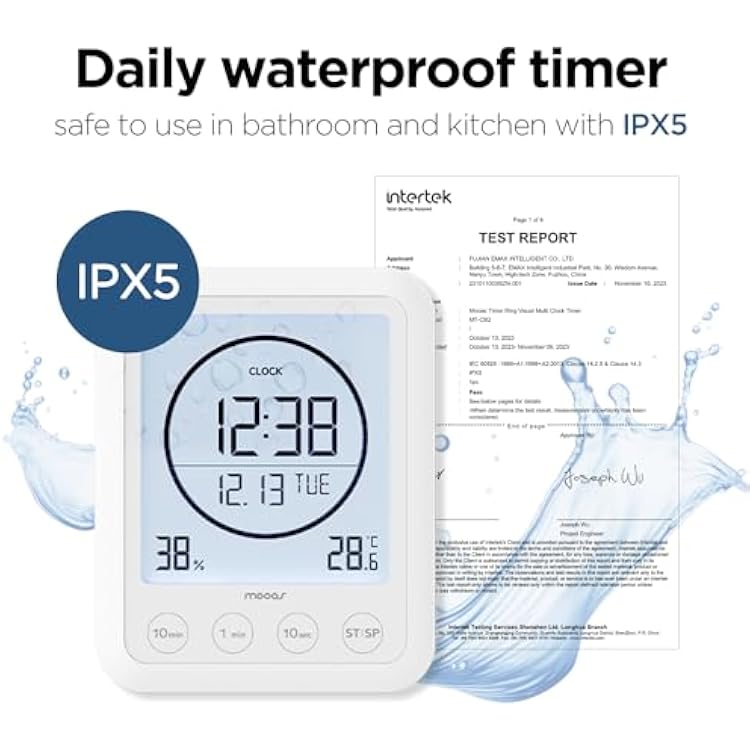 mooas Visual Timer Clock + Multi Cube Timer (White) - Waterproof Digital Shower Clock, Large Backlit Display, Countdown Timer, Rotating Timer for Cooking Kitchen & Bathroom, Work Desk Timer