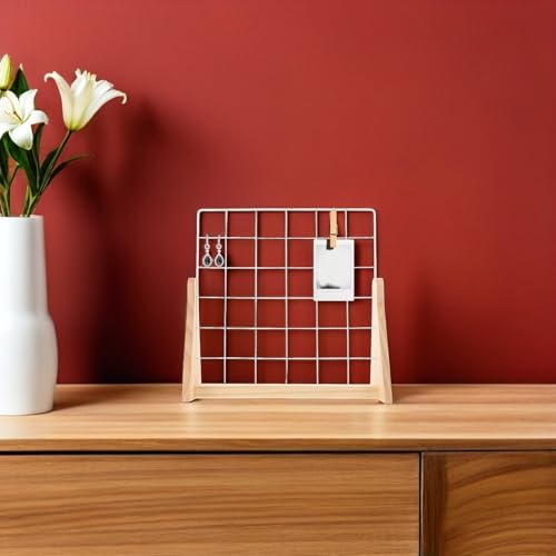 Expositor de rejilla metálica pequeña con base de madera estable 7