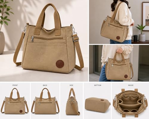 Bolso Tote de lona para mujer con correa cruzada miniatura 5