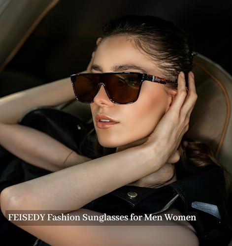 Image of FEISEDY Sunglasses for Women Men, Fashion Mirrored Single Lens Shades
