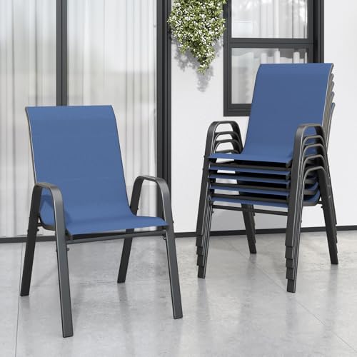 Image of Patio Chairs Set of 6, Stackable Outdoor Dining Chairs for All Weather Textilene Fabric & Metal Frame, Outdoor Chairs Set for Backyard Deck Garden