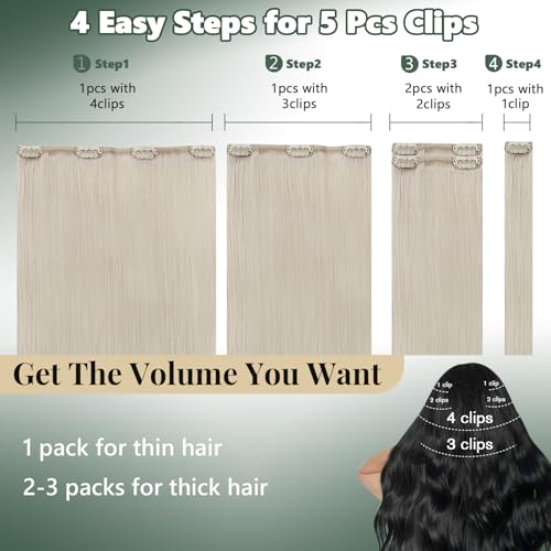 Image of Ugeat Clip in Human Hair Extensions Platinum Blonde 12 Inch 5pcs 85g | Human Hair Extensions Clip ins , Real Hair Clip in Extensions Platinum Blonde , Short Length
