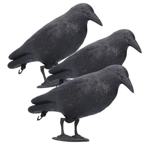 Realistic Crow Decoys Life Sized Simulation Crow Statue Hunting Bait Decoys Black Crow Decoy Figuring Flying Bird Props for Halloween Party Outdoor Garden Crow Decor (3PCS)