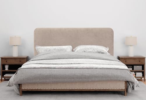 Miniatura 2 de Dhome Cabecero Tapizado Liso Redondeado Tela Aqualine Para Pared Acústicos Cabeceros Absorbentes Cabezal Cama Dormitorio Beige, 160cm