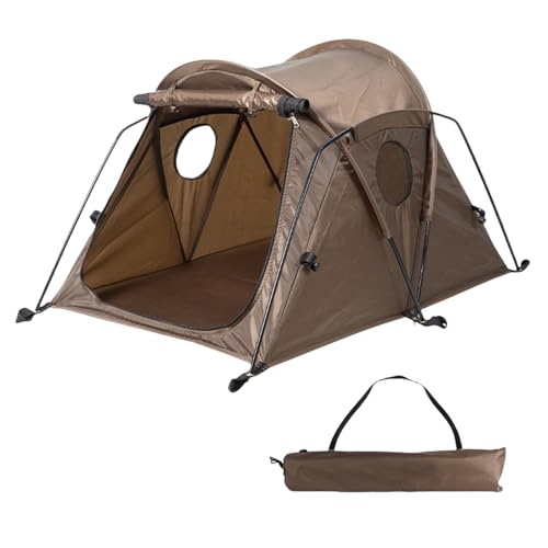 haoyunjianjiak ペット用テント 猫犬用小屋 ペットハウス ワンタッチ式 組み立て簡単 防水 防風 日よけ 軽量 室内 屋外 アウトドア キャンプに大活躍 折り畳み式 収納袋付き (ダークブラウン - 大きなスペース)