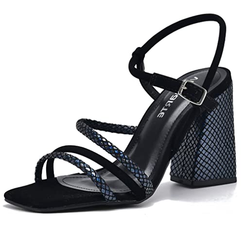 Sandália Via Marte Salto Grosso Geométrico Nobuck Cintilante 22-14605 Cor:Preto;Tamanho:38